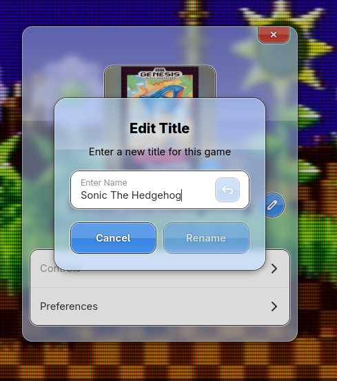 Edit game title dialog with blue accent Edit game title dialog with blue accent