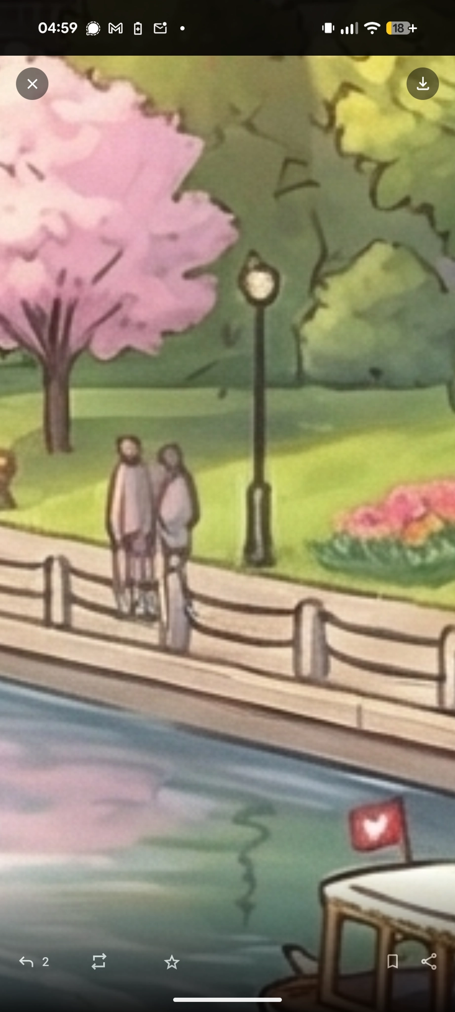 Cropped image, showing a deformed couple, with one of the fence posts looking very bendy