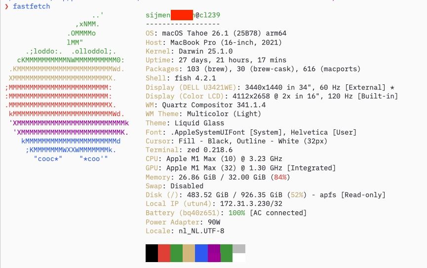 fastfetch output on an m1 macbook pro running macos tahoe